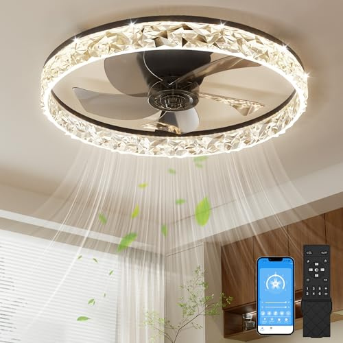 NIORSUN Ventilator Deckenleuchte, 50CM LED Deckenventilator mit Beleuchtung,3 Farbtemperatur und 6 Geschwindigkeiten,Deckenlampe mit Ventilator,APP/Fernbedienung Dimmbar Timer（Black）