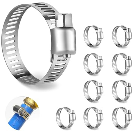 Modurio 10pcs Adjustable 16-25mm Hose Clamps, 304 Stainless Steel Jubilee Clips for Vent Pipe/Drain, Exhaust, Water Pipe