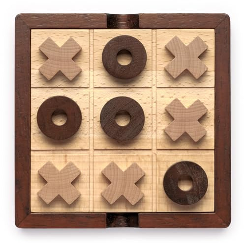 Lingle 14 cm luxuriöses Tic Tac Toe-Spiel aus Holz, klassisches Brettspiel für Familienaktivitäten, elegante Tischdekoration für Wohnzimmer, perfekt für Innen- und Außenspaß
