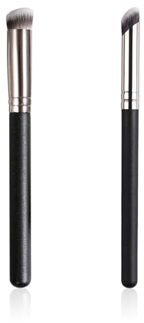 WENJION Make Up Pinsel 2er Set, Concealer Pinsel Für Augenpartie Und Kontur, Inklusive Flacher Und Abgeschrägter Pinsel, Ideal Für Flüssige Foundation Und Makelloses Verblenden