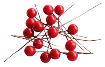 HAMPPLIES 200pezzi Bacche Artificiali Di Agrifoglio Rosso Stelo Di Filo Metallico Flessibili e Pieghevoli Per Decorazioni Natalizie Compleanni e Eventi Festivi