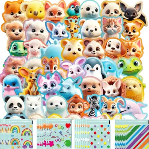 100 PCS Pegatinas Niños Animales, Stickers Infantiles, Regalos Cumpleaños Niños Colegio, Detalles Cumpleaños Invitados, Regalitos Infantiles, Pack 100 Pegatinas Animales + Bolsas Regalos