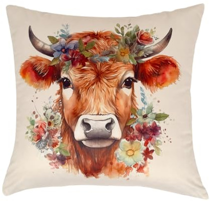 Quantum Interior by Maxland Lustige Dekokissen mit Sprüchen, Dekoratives Samtkissen mit Druck, Verschiedene Größen, Sofakissen mit Füllung, Geschenk für Männer und Frauen (Kuh, 45x45 cm)