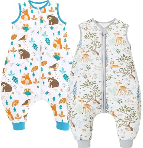 Chilsuessy 2 pezzi sacco nanna invernale con piedi, 2,5 Tog, sacco nanna con gambe, per ragazzi e ragazze, 2,5 tog/foresta + orsi, 70 cm, altezza bambino 80-90 cm