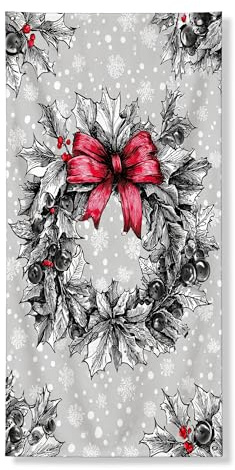 Guirnalda de Navidad para puerta decorativa, hojas de acebo vintage con lazo rojo, decoración festiva para interiores y exteriores, 36 x 72 pulgadas