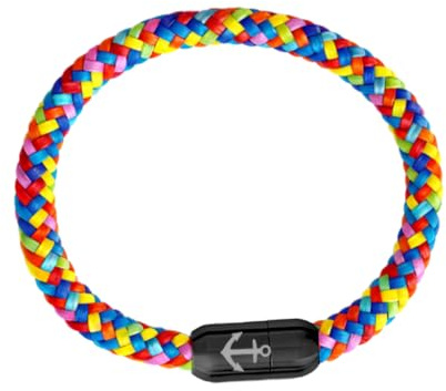 Paris Montana Armband paracord, flätad av sjömansgarn, med svart magnetisk stängning av rostfritt stål, ankargravyr, maritim och vattentät, 8 mm diameter, handgjord (regnbåge, 23)
