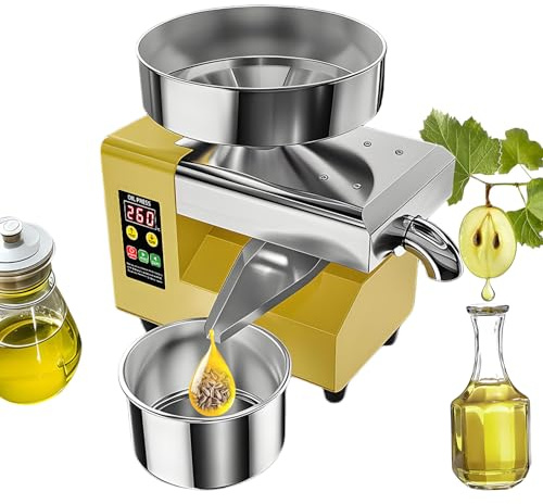 Prensa de Aceite Eléctrica Automática 1500W | Extractor de Aceite de Acero Inoxidable a Frío y Calor | Para Huesos de aceituna,Nueces,Sésamo,Coco,Soja,Almendra|Control de Temperatura Inteligente