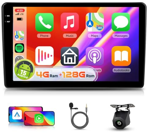 【4+128G】 Hodozzy Carplay bilradio för Fiat Ducato/Peugeot Boxer/Citroen Jumper 2011-2022, 9-tums Android Autoradio in-Cell-skärm med Bluetooth 5.0/Android Auto/WiFi/GPS/RDS/FM/USB/DSP