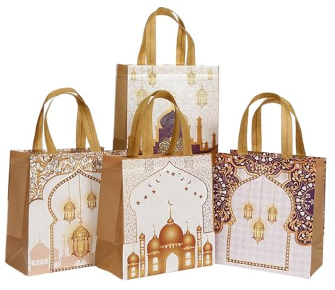 Bubaxuce Sacs-cadeaux réutilisables 8 pièces Ramadan — Pochettes à friandises avec poignées en tissu non tissé pour Eid Mubarak