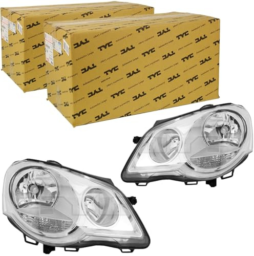 2x TYC H7/H1 Scheinwerfer links+rechts Chrom Lwr+Motor | 20-0729-05-2+20-0730-05-2 Kompatibel mit Polo IV (9N_, 9A_),Polo IV Stufenheck (9A4, 9A2, 9N2, 9A6)