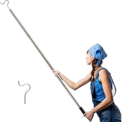 Clothes Hook Pole, High Reach Garment Rod Sturdy And Durable, Telescopic Adjustment Cloth Hooks, Steel Clothing Pole, Suitable For for Hanging Clothes Light and Plants (4 piece-172cm)