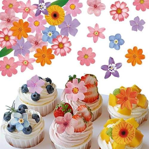 25-Piece Edible Flowers & Leaves Cake Decorations Set – Assorted Blossoms and Greenery, Cupcake Toppers, Icing Decor for Birthday Cakes, Cookies, and Desserts