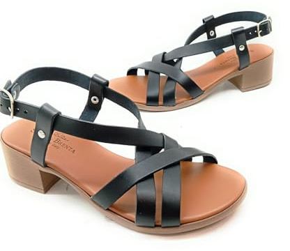 Sara del Brenta Sandales Femme en Cuir Véritable – Fabrication Artisanale Made in Italy – Semelle Intérieure en Éco-Cuir (Noir, Système Taille Chaussures EU, Adulte, Femme, Numérique, Moyen, 39)