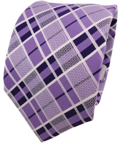TigerTie Designer Krawatte in violett lila flieder silber weiß kariert