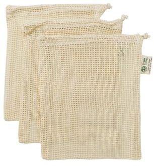 Simple Ecology Reusable Produce Shopping and Storage Bags, Drawstring, Washable Organic Cotton Mesh, Small 3 pack