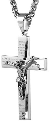 HZMAN Edelstahl Kreuz Kette für Herren Vaterunser Bibel Verse Jesus Kruzifix Kreuz Halskette Anhänger Schmuck Geschenk