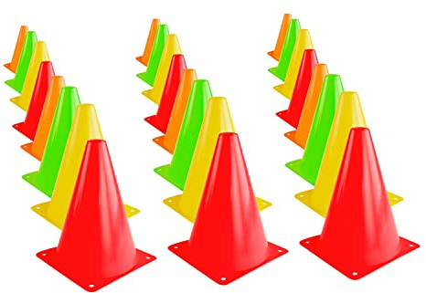 Super Z Outlet 7.5 Bright Neon Colored Orange, Yellow, Red, Green Cones Sports Equipment for Fitness Training, Traffic Safety Practice (24 Pack)