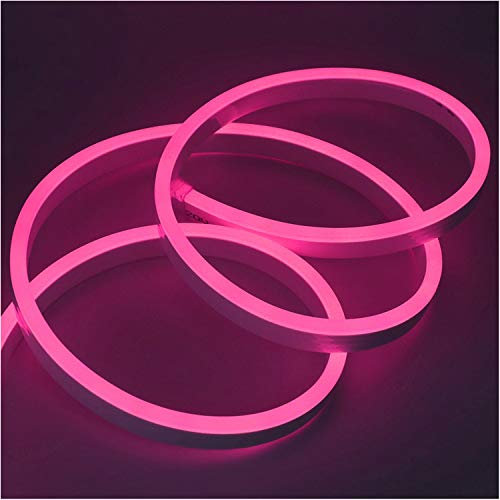 GQL 14m Pink Flexible NEON Light, 220V SMD 2835 120 LED Strip Light Kit (IP65 Waterproof) with UK Plug Power Supply for Home Garden Bar Decoration