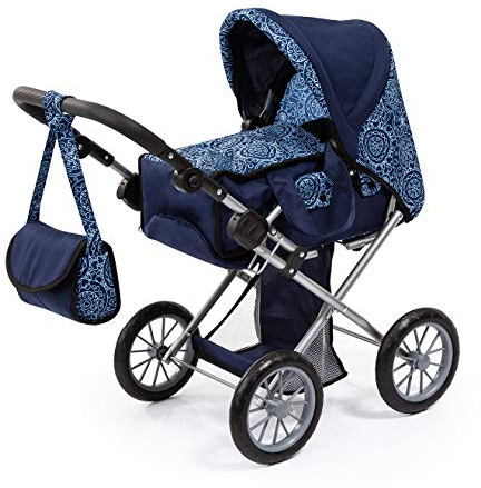Bayer Design 13603AA Kombi Puppenwagen City Star, mit herausnehmbarer Tragetasche, Umhängetasche, höhenverstellbar, umwandelbar in einen Jogger, für Puppen bis 46cm, blau, klassisch, 72.5 x 37 x 65 cm