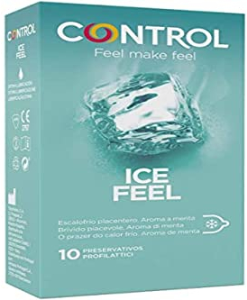Control Preservativos Ice Feel. Caja de 10 Condones con Aroma a menta, Escalofrío Placentero, Lubricados, Sexo Seguro. Disfruta de unos Preservativos con Ajuste Perfecto para una Relación Segura.