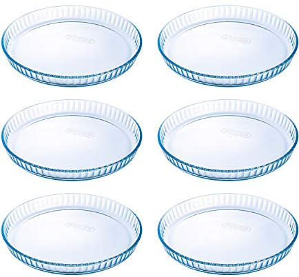 Pyrex Prep & Bake Glass Fluted Flan Tart Dishes - Set of 6 - High Heat Resistance Borosilicate Glass - 27.8 x 3.5 cm, 1.4 litres