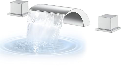 Römisches Wannenarmatur-Set, Wasserfall, hoher Durchfluss, Chrom, Badewannenarmaturen, 30,5–39,9 cm breit, Wannenarmatur mit Ventil, Messing, 3 Löcher, 14 GPM @ 60 PSI, mit 2 Griffen
