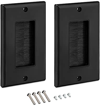 kwmobile Placca Passa-cavi - 2x Coperture Spazzola Passaggio Fili Elettrici - Cornice Copertura per Fori Pareti e Scrivania - Passa-cavo Nero/Nero