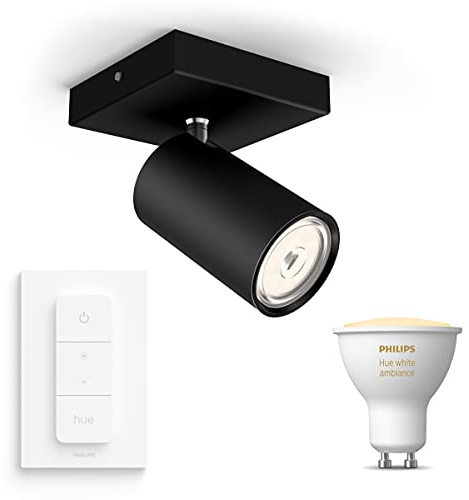 Philips Kosipo Aufbauspot Schwarz - Inkl. Philips Hue White Ambiance GU10 und Dimmer Switch - Spots Oberfläche - 1 Spot - Funktioniert mit Alexa und Google Home