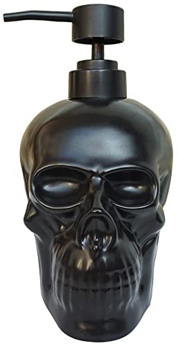 Caahanjia Keramik-Seifenspender mit Totenkopf-Motiv, nachfüllbar, Halloween, Flüssigseifenspender für Badezimmer und Küche, Halloween-Totenkopf - Schwarz