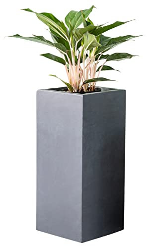 Kante Macetas rectangulares de hormigón Altas, Grandes para Exteriores/Interiores, Ligeras con Drenaje para Patio, terraza, Sala de Estar, 24 Pulgadas de Alto, Gris Oscuro