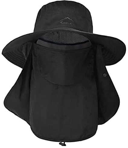 ehsbuy Sombrero de Pescador Hombre Mujeres con Cubierta Facial de ala Ancha Gorro Pescador Senderismo Sombrero para el Sol Malla Safari Jardinería Trekking Solar Cubo Sombrero Empacable