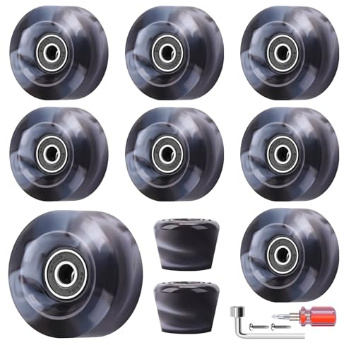 Nezylaf 8 Stück 32 x 58/65 x 36 mm, 82 A/78 A Quad-Rollschuh-Rollen mit Lager und 2 Zehenstoppern für zweireihiges Skaten, Ersatzzubehör, geeignet für den Innen- und Außenbereich