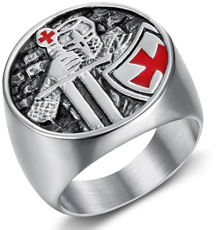 BOBIJOO Jewelry - Bague Homme Chevalier Guerrier Templier Chevalière Épée Croix Rouge Acier Inoxydable - 66 (11 US)