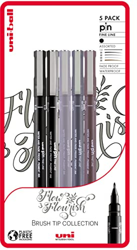 uni-ball PIN Fineliners, Fine Tipped Pens, Black (5-Pack) | Water & Fade-Resistant Ink, Comfortable Grip, Smooth Ink Flow, Ideal for Sketching, Technical Drawing, Art Projects