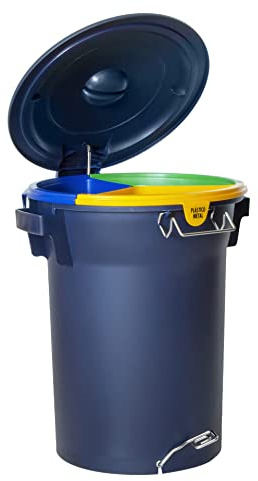 Contenedor de Reciclaje para Hogar, 3 Divisores Retirables, Tamaño Adecuado, Materiales de Plástico Polipropileno Resistentes/Duraderos Juego de 3 papeleras de reciclaje con pedal 52L (3X17L) Ecoponto