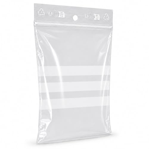 PACKY - Bustine Trasparenti 3 Bande Bianche 4x6cm - 100 Pezzi