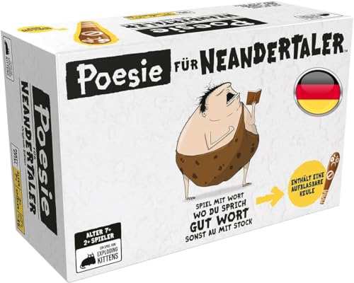 Exploding Kittens, Poesie für Neandertaler, Schnelles Partyspiel, Deutsch | Lustiges und primitives Wortspiel für 2+ Spieler, 15 Minuten, Kartenspiel ab 7 Jahren
