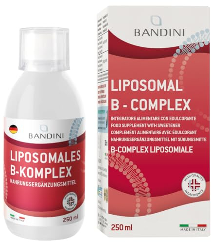 Bandini® Vitamin B Komplex Liposomal | 250 ml Flüssigformat | Vitamine Complex: Alle 8 B-Vitamine B1, B2, B3, B5, B6, B7, B9, B12 | Nervensystem, Stoffwechsel, Psychische Funktion | Vegan, GVO-frei