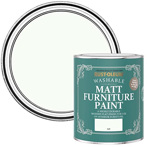 Rust-Oleum weiß Möbelfarbe mit Matt-Finish, geruchsarm und wasserbasiert für Innenholz - Ruhiges Weiß 750ML
