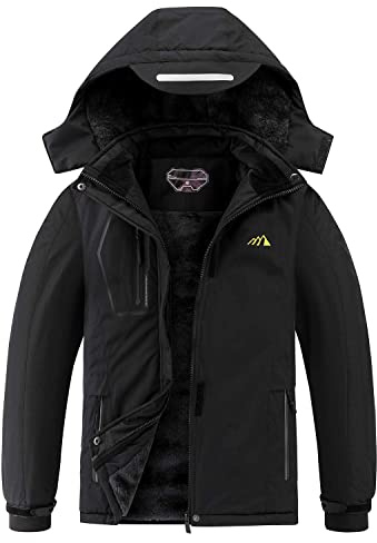 Kid's, Big Kid Ski Jacket Winter Waterproof Coat girls boys Fleece Snowboarding Jackets with Detachable HoodBlack-8-9