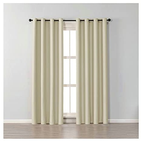 KnSam Juego de 2 cortinas opacas para habitación infantil, color beige, altura 138 x ancho 107 cm, monocolor, con ojales, ligeras y suaves, opacas, de algodón, para estudios
