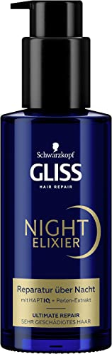 Gliss Night Elixier Ultimate Repair (100 ml), Haarserum regeneriert geschädigtes Haar im Schlaf, Haarpflege hinterlässt weiches & regeneriertes Haar über Nacht