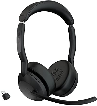 Jabra Evolve2 55 - schnurloses Stereo-Headset Air Comfort - Mikrofone mit Geräuschunterdrückung und ANC - kompatibel mit Allen UC-Plattformen wie Zoom und Google Meet - Schwarz