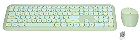 Keyboard and Mouse Set, Wireless Keyboard Mouse Combo 2.4G Retro Multi Color Mute Cover for Win XP/for Win 7 / for Win 8 / for Win 10 (Green mixed color keyboard and mouse set)