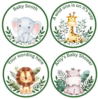 20 x EDIBLE Safari Animal Personalised cupcake toppers wafer/icing uncut BIRTHDAY/BABY SHOWER/CHRISTENING/BAPTISM/ANY WORDING (wafer paper)