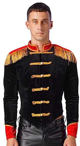 FEESHOW Herren Zirkusdirektor Jacke Viktorianisch Prinz Kostüm Mantel Soldat Blechmann Schlagzeuger Uniform Fasching Kostüm A_Schwarz XXL