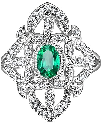 AMDXD Eheringe Echtes Gelbgold 18 Karat 750, Solitärring Hohl Design Blumen mit Smaragd Diamantring Ovalschliff Grün, Diamantring