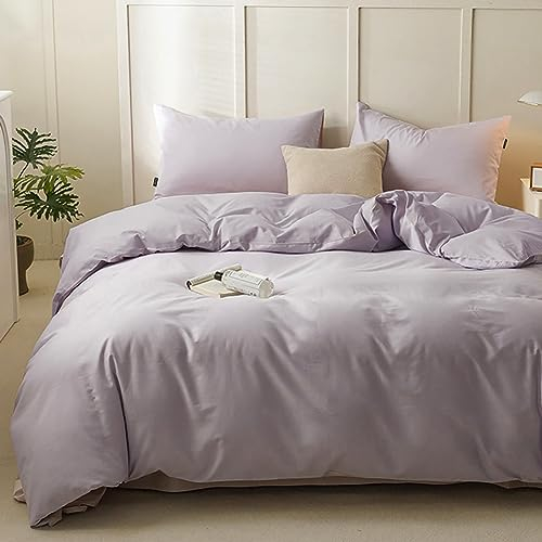 AShanlan Bettwäsche Set 155x220 cm Lila Uni Bettbezug mit Kissenbezug 80x80 cm 2 Teilig Weiche und Angenehme Mikrofaser Violett Bettwäsche mit Reißverschluss für Einzelbett