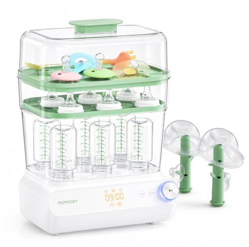 Momcozy 3-lagiger großer Flaschen-Sterilisator und Trockner, schnell sterilisieren und trocknen, Universal-Flaschen-Sterilisator für alle Flaschen und Milchpumpen-Zubehör, Touchscreen und