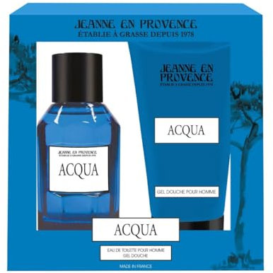 JEANNE EN PROVENCE - Coffret Cadeau pour Homme - Acqua - Eau de toilette 100 ml + Gel douche intégral 150 ml - Parfum Musc Santal - Fabriqué et conditionné en France à Grasse
